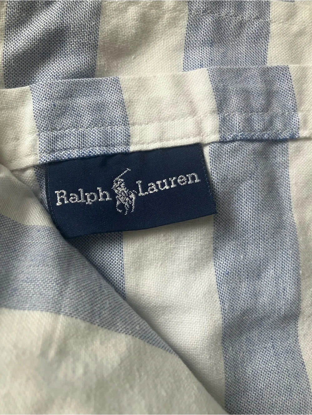 Ralph Lauren Vintage Supima Cotton Blue White Stripe Queen Flat Sheet Excellent